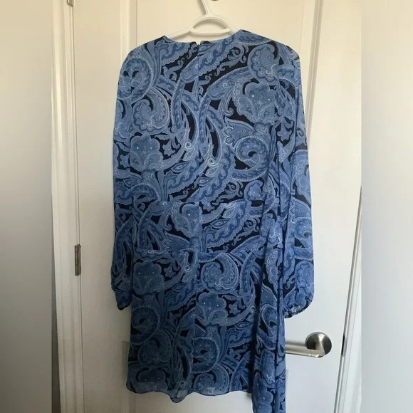 Ralph Lauren Navy and Light Blue Paisley Long Sleeve Dress - Picture 3 of 10